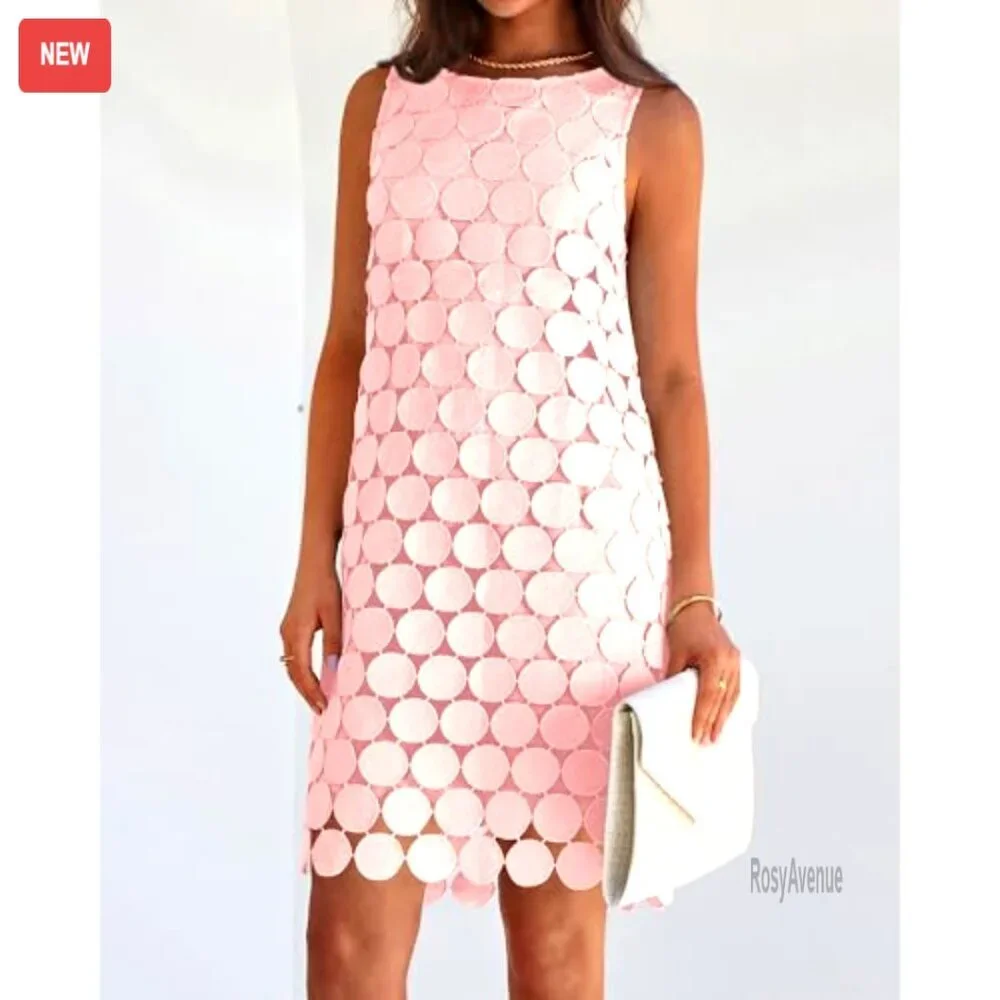 Sleeveless Mini Dress with Circle Embroidery, Hollow Out Back, Lightweight - Picture 5 of 6